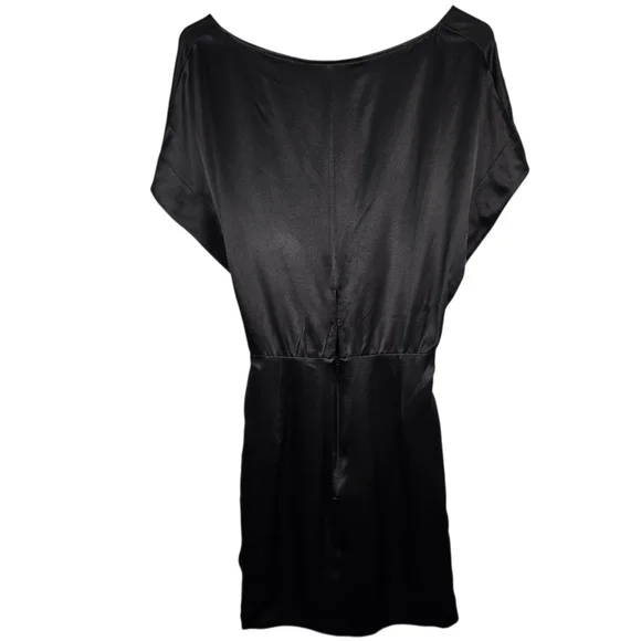 Michelle Mason Wide-Neck Faux Wrap Mini Dress In Black 100% Silk Deep V Neck 6 - Picture 2 of 14